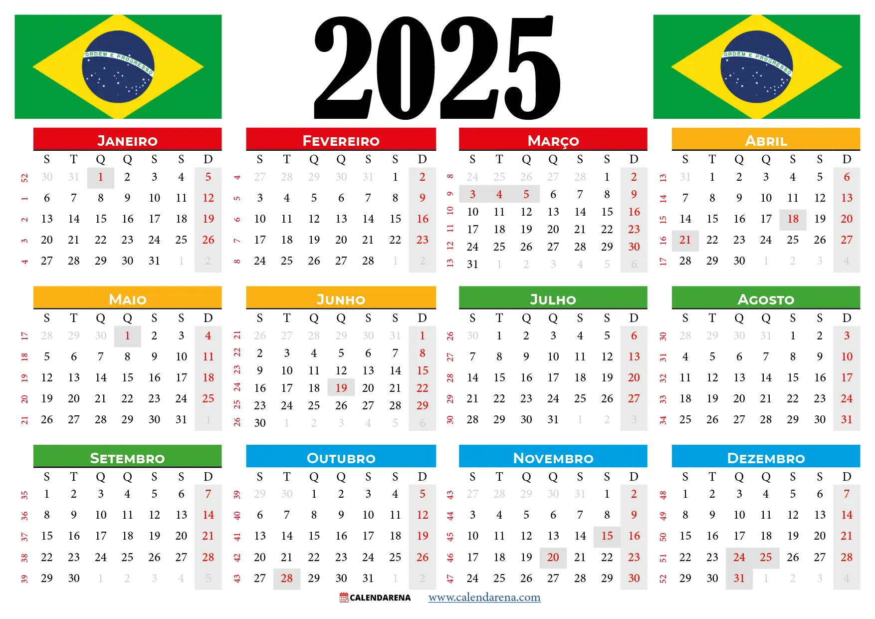 Calendário 2025 Brasil