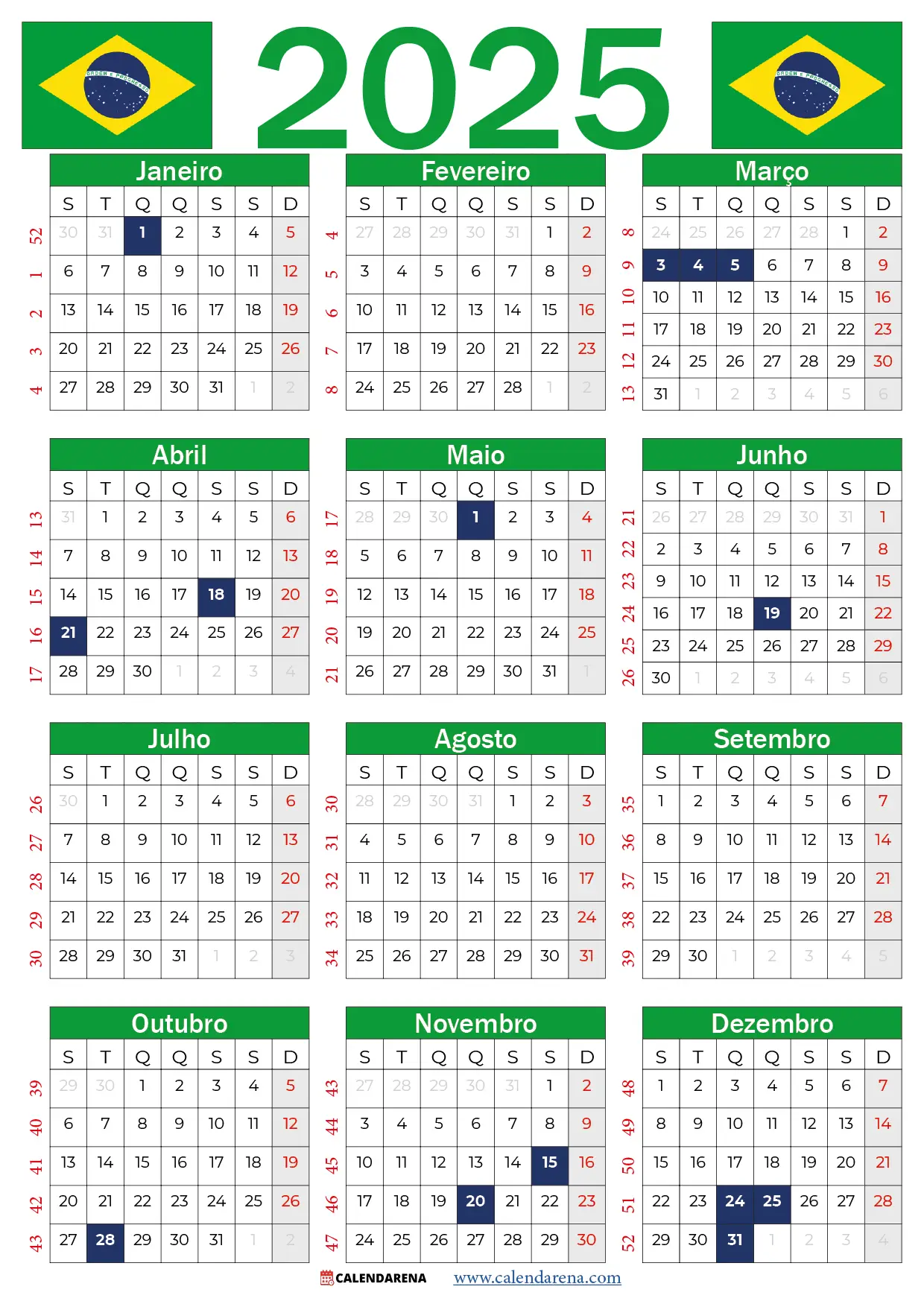 Calendario 2026 Para Imprimir Com Feriados Em