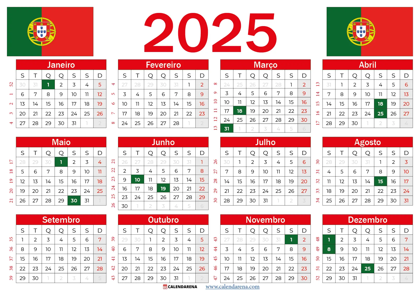 Calendário 2025 Com Feriados Portugal