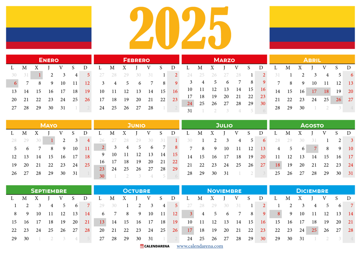 Calendario 2025 Colombia Con Festivos