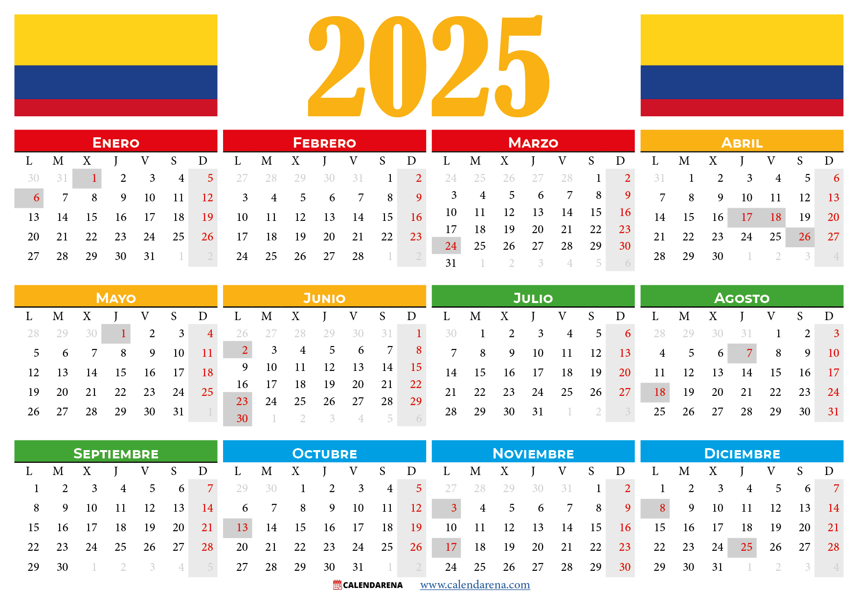 Calendario Colombia 2025 Con Feriados