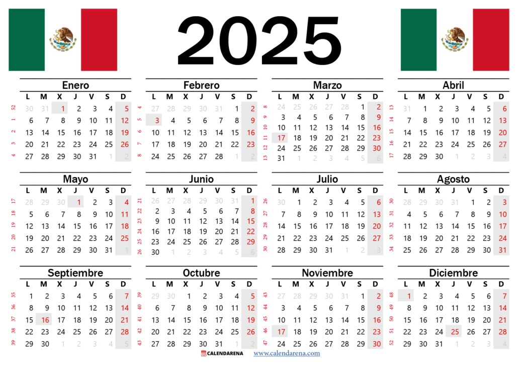 Calendario 2025 Mexico Con Festivos PDF