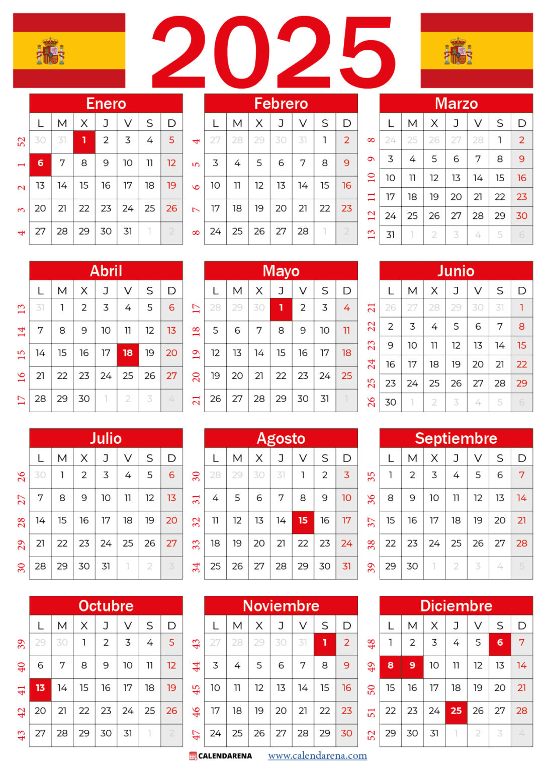 Calendario 2025 España Con Festivos PDF