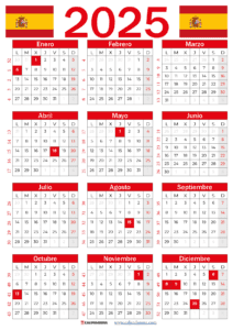 Calendario 2025 España con festivos PDF Calendarena
