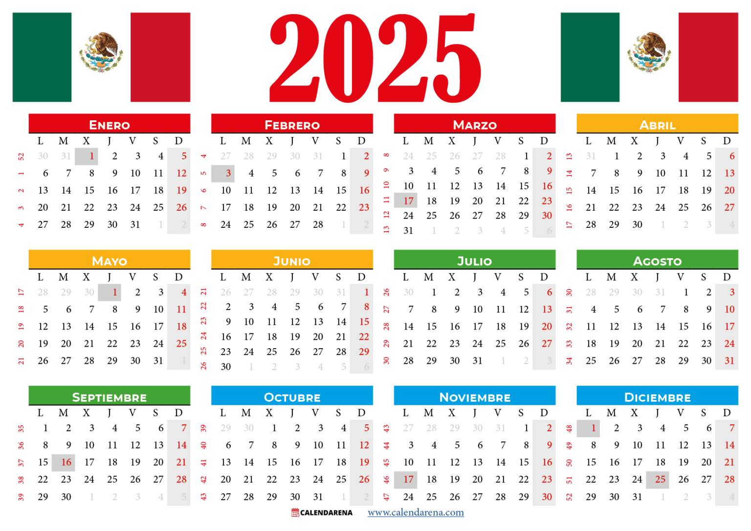 Calendario 2025 Mexico Con Festivos PDF