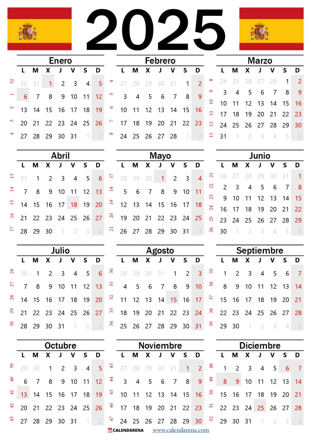 Calendario 2025 España Con Festivos PDF