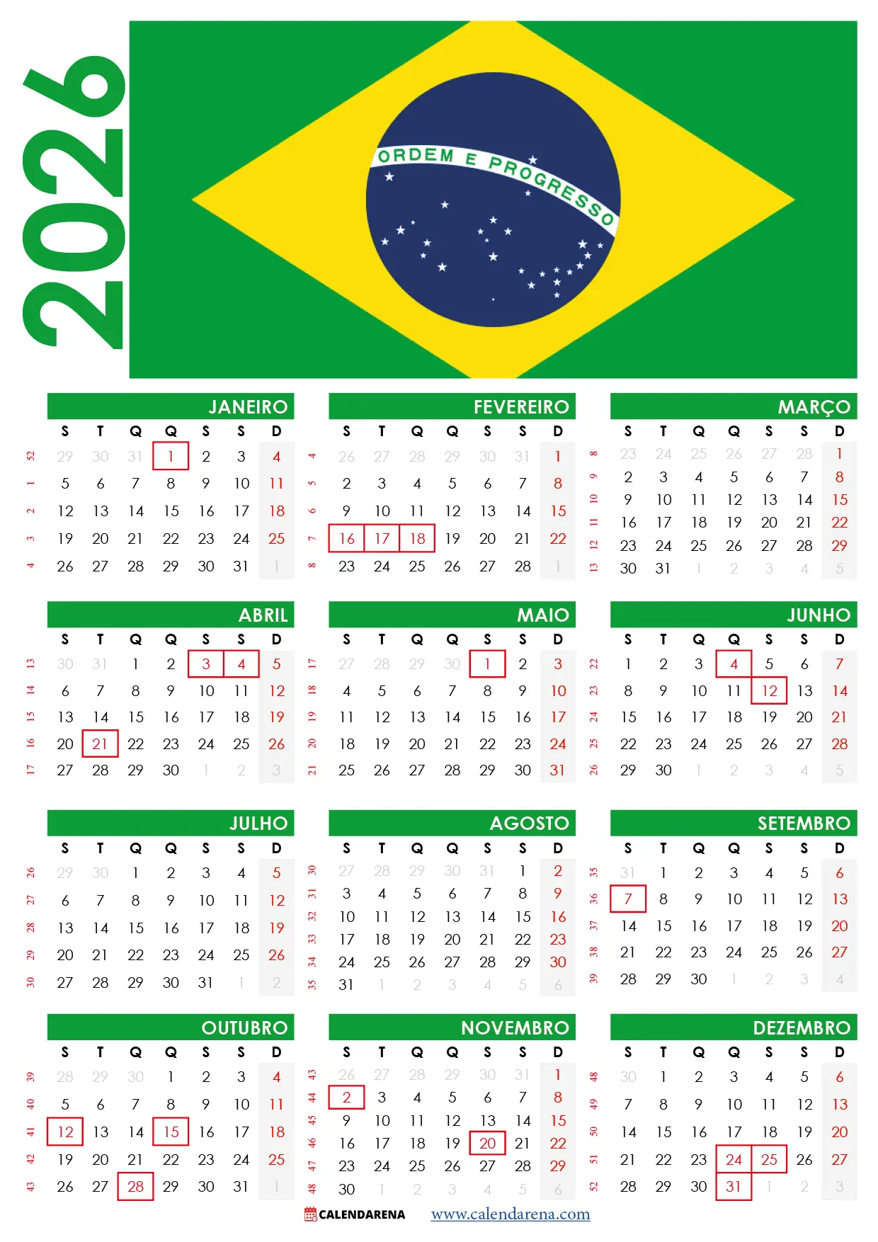 Calendário 2026 Brasil