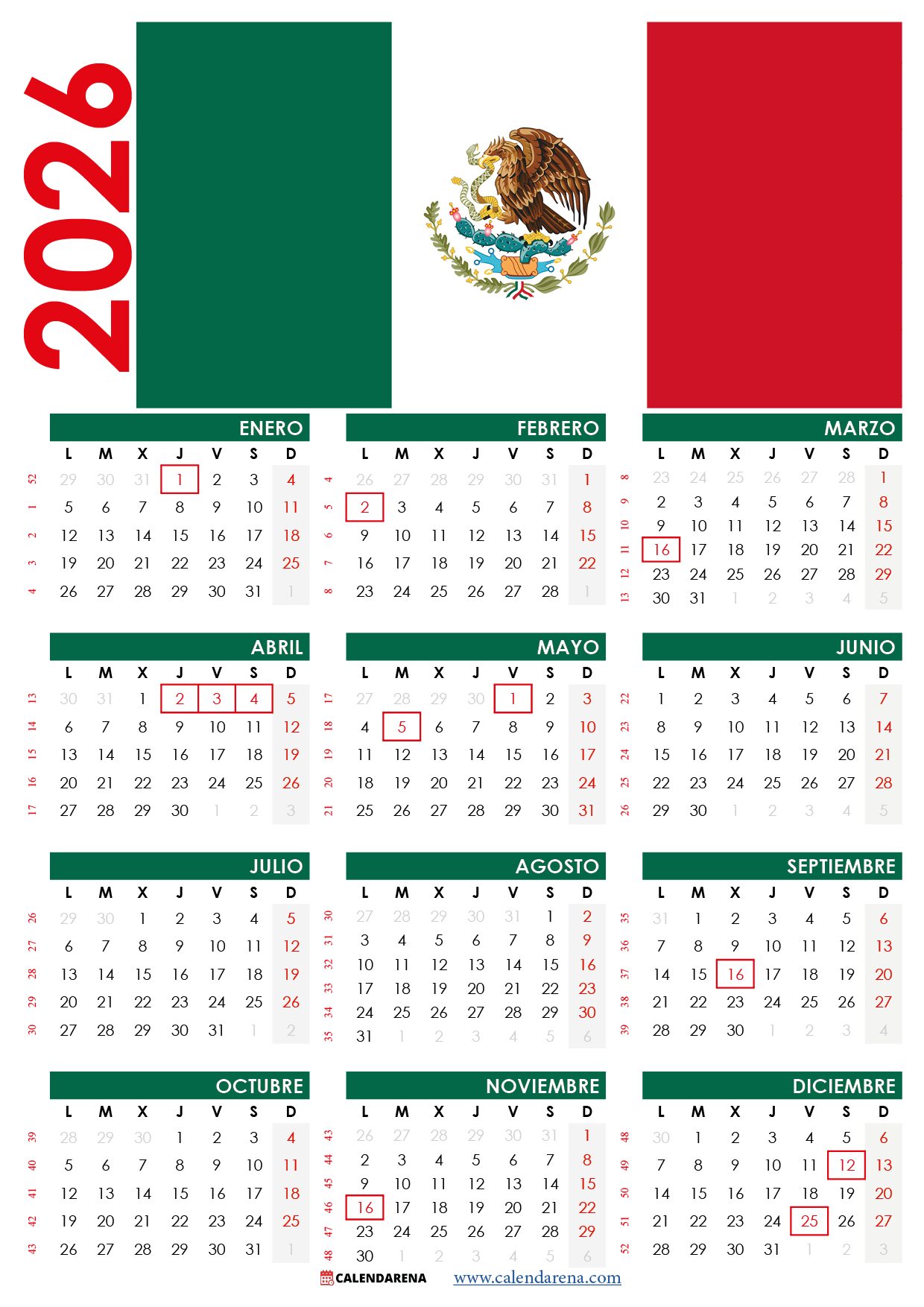 Calendario 2026 Con Festivos México