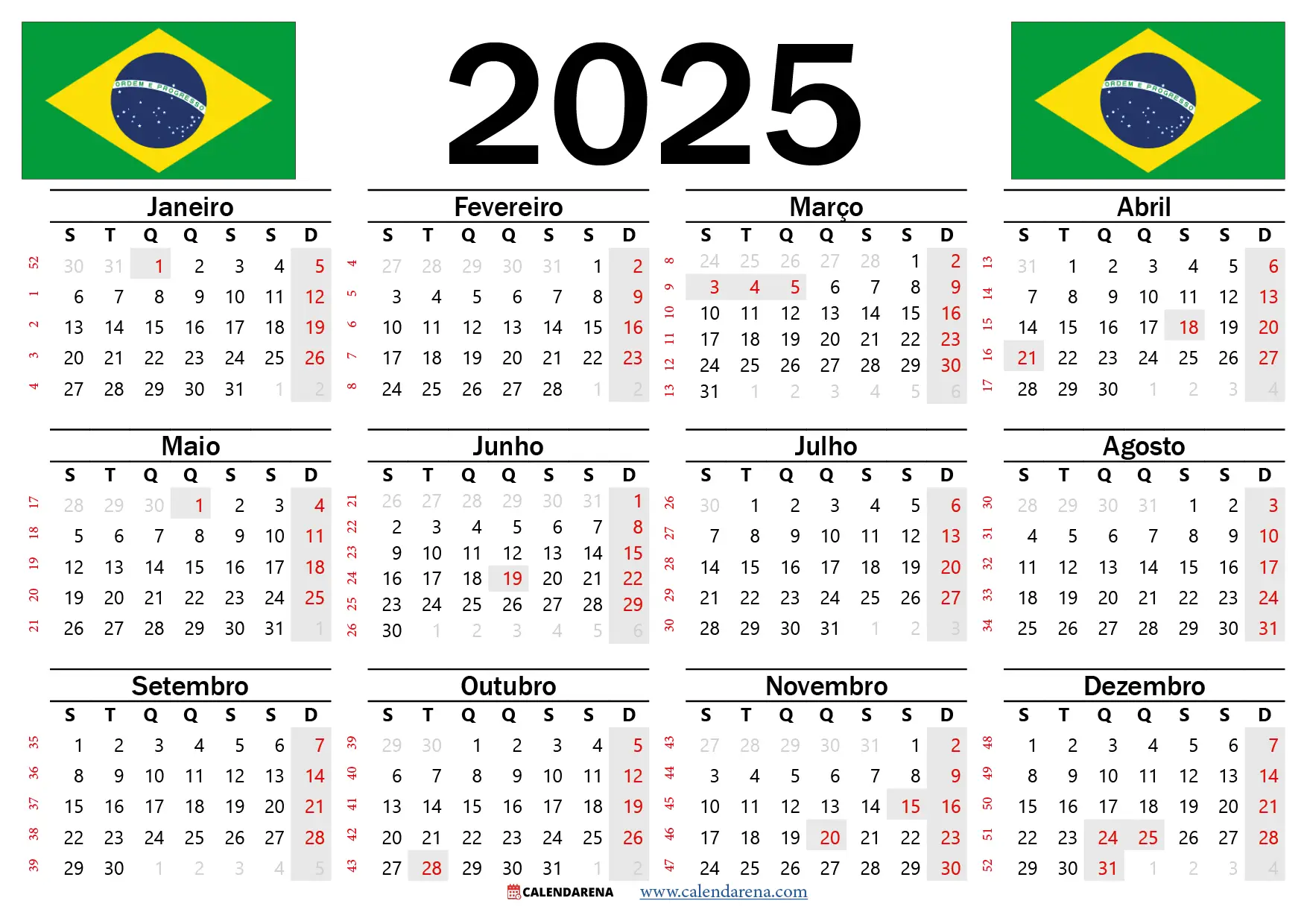 Calendário De 2025 Brasil