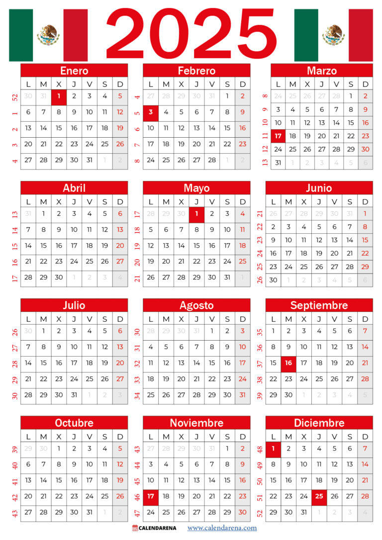 Calendario 2025 Mexico Con Festivos PDF