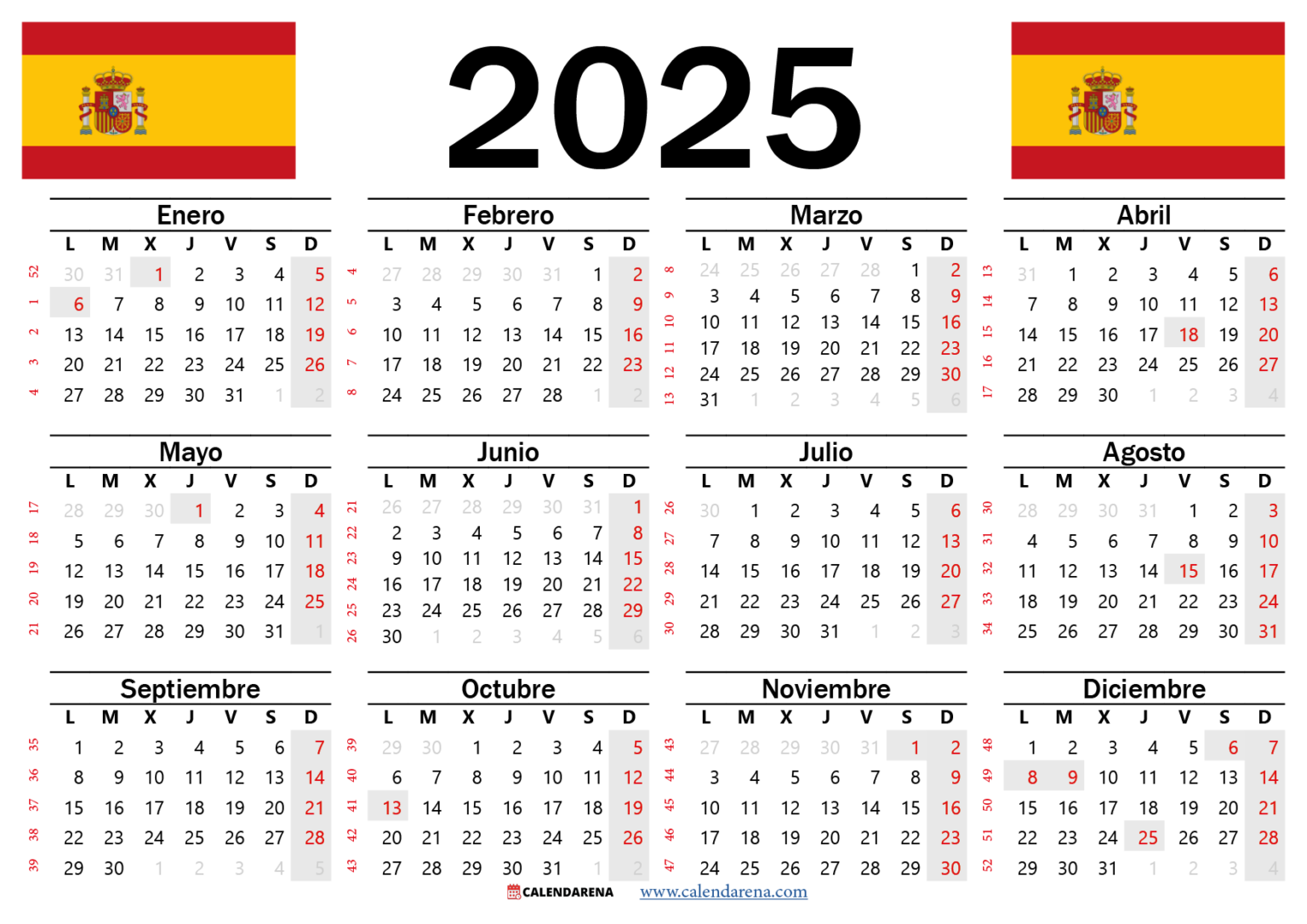 Calendario 2025 España Con Festivos PDF