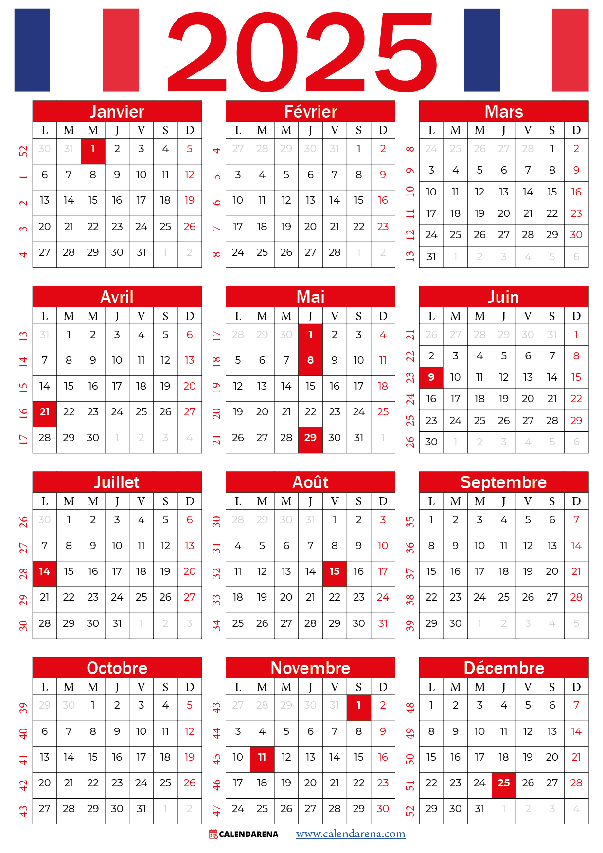 Calendrier 2025 Avec Jours Fériés