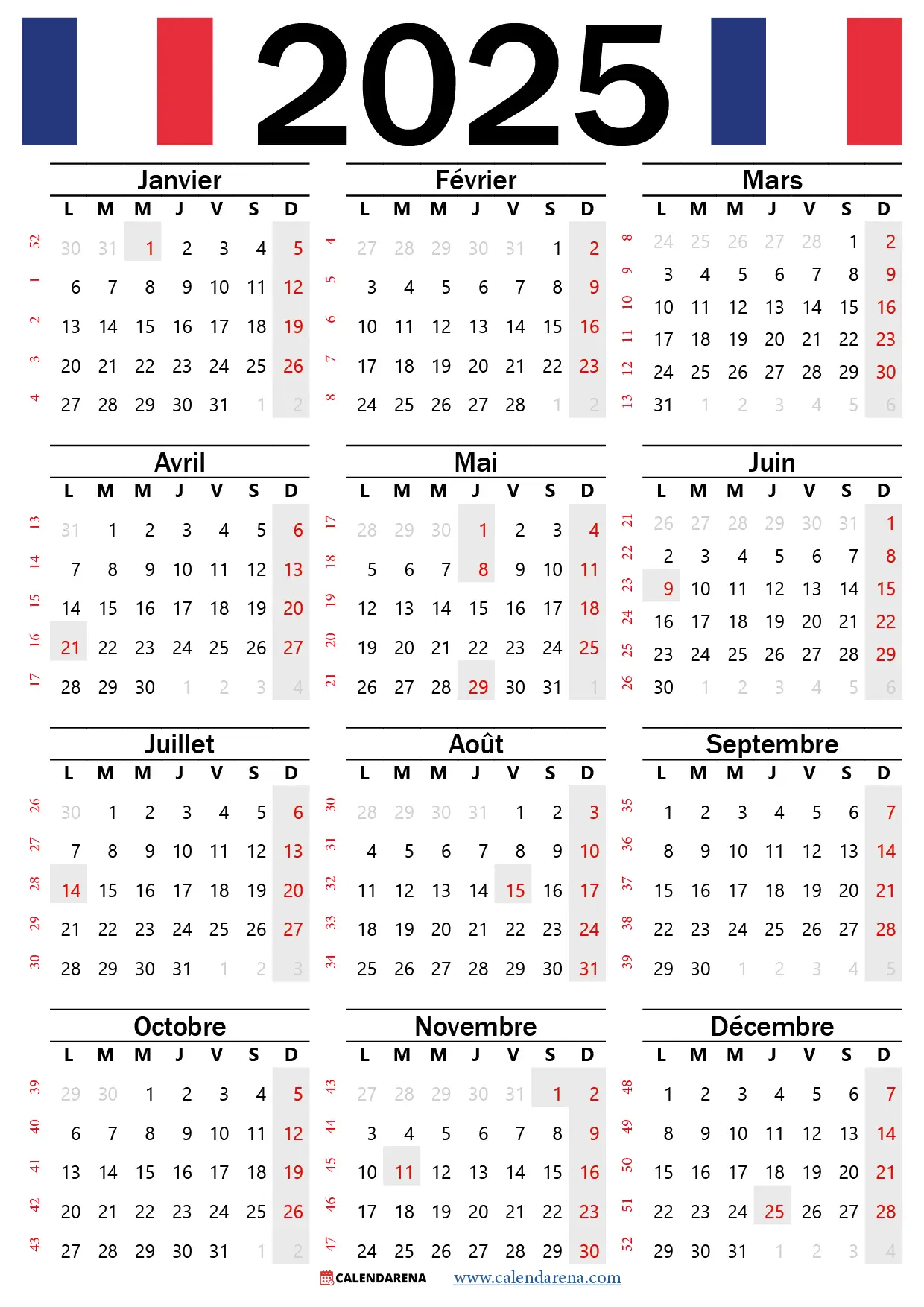 Calendrier 2025 Gratuit