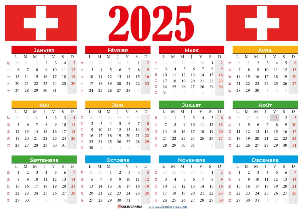 Calendrier 2025 Suisse