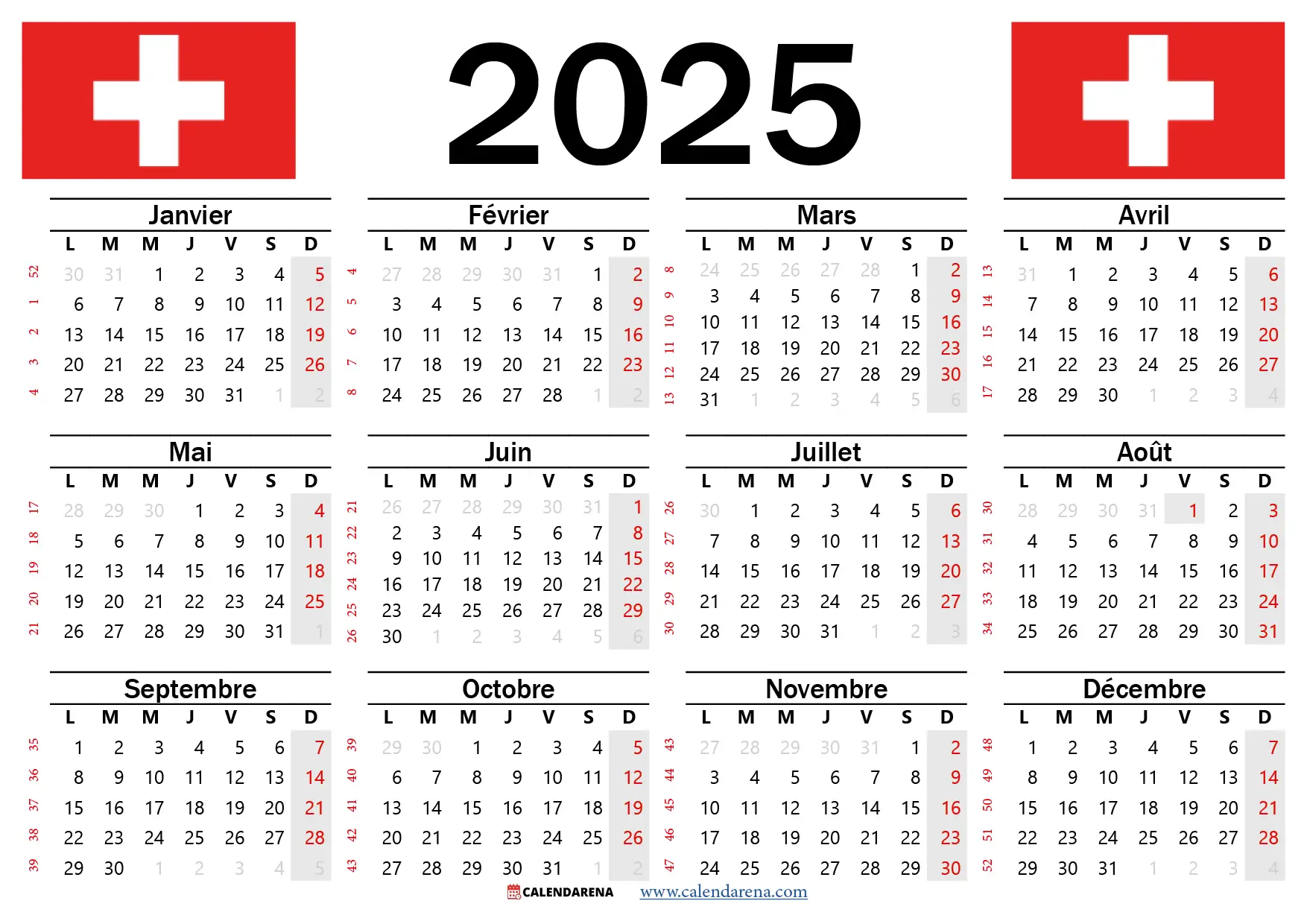 Calendrier Suisse 2025