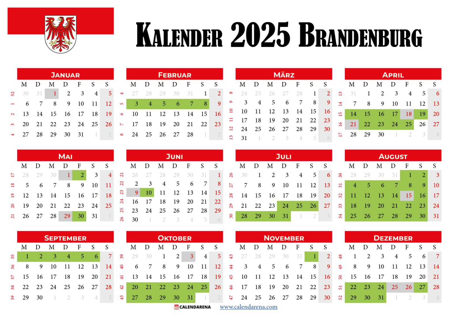 Orientierungsarbeiten Brandenburg 2025 Kalender 2025 brandenburg Kostenlos: Ferien-&uuml;bersicht, Feiertage, Pdf &hellip;