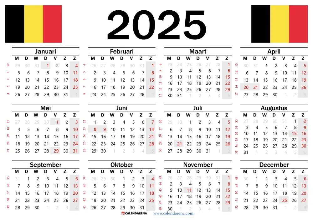 Kalender 2025 Gratis Afdrukken België