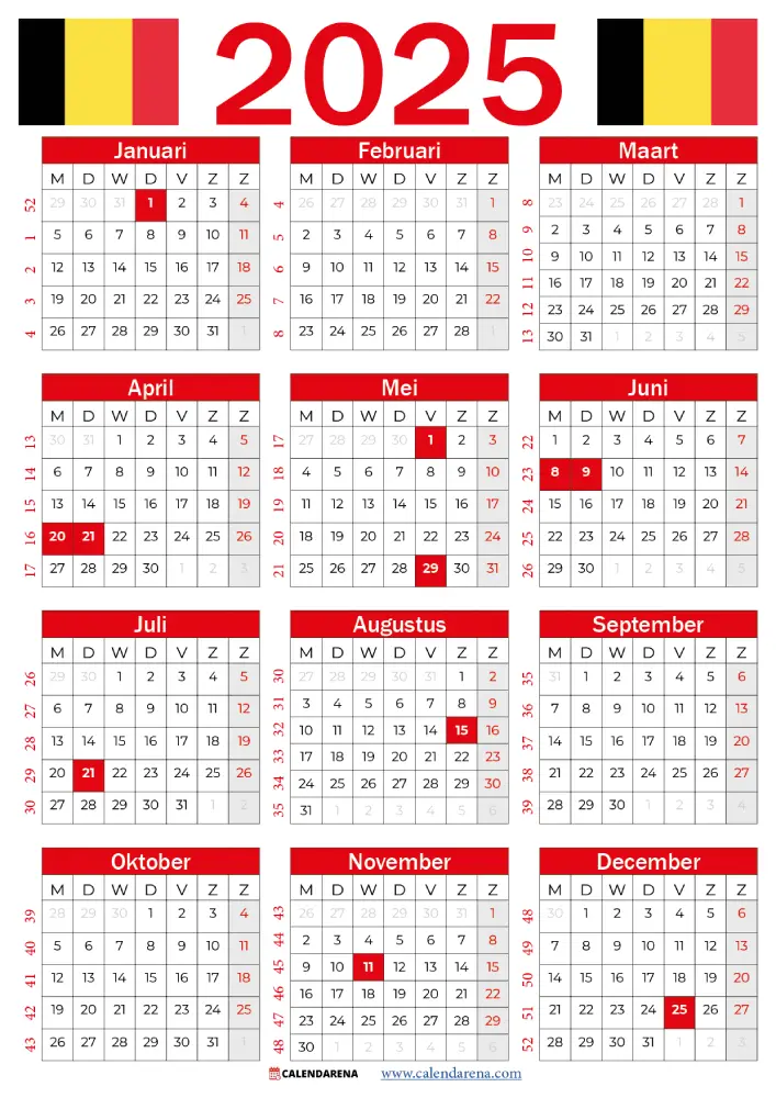 Kalender 2025 Met Weeknummers Belgi PDF