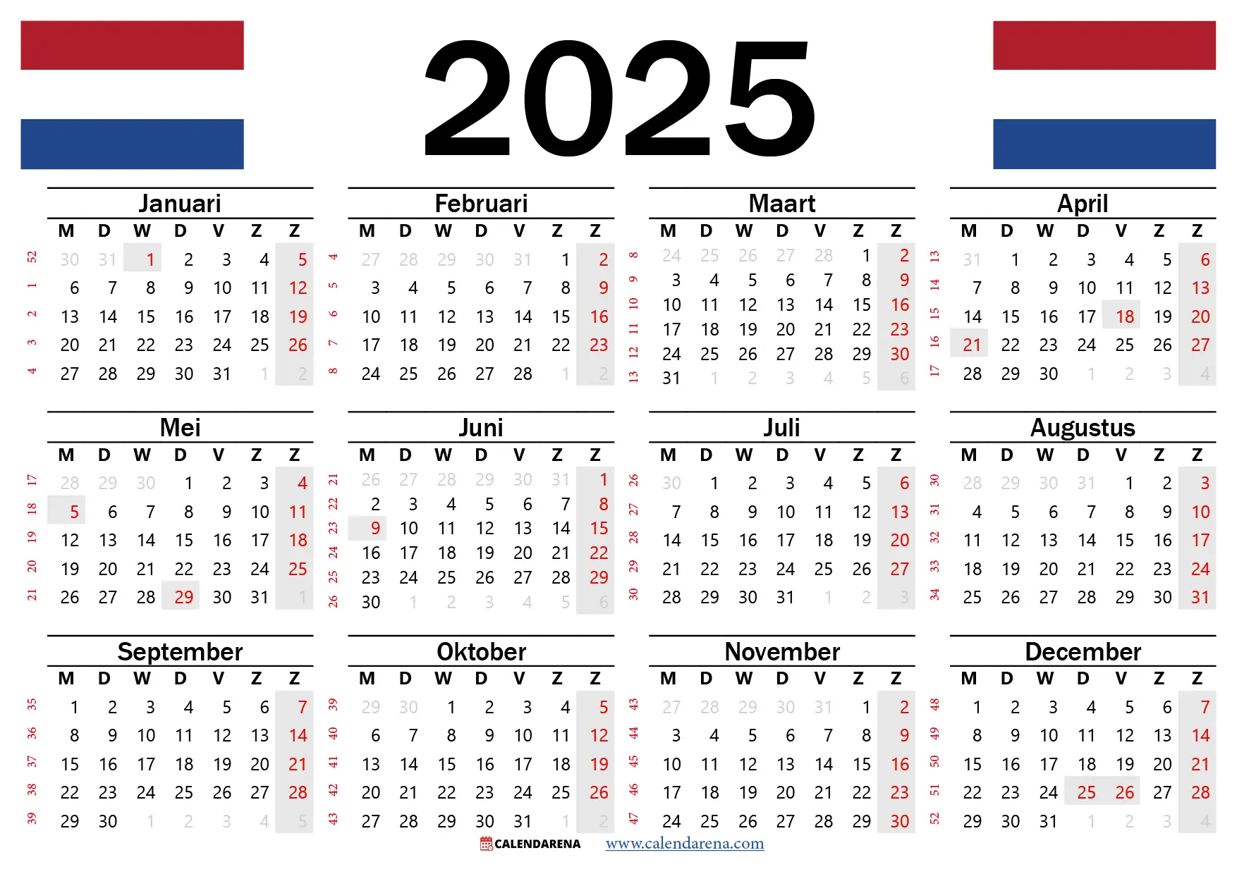 Kalender 2025 Met Weeknummers Nederland