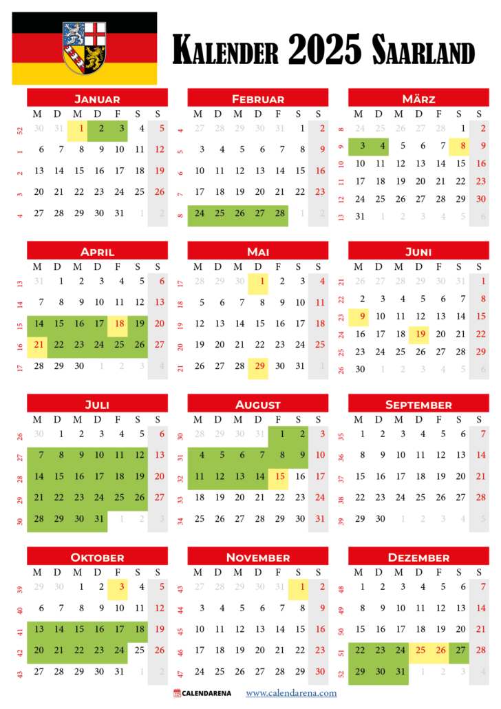 Kalender 2025 Saarland: Planen Sie Ihren Urlaub Im Voraus
