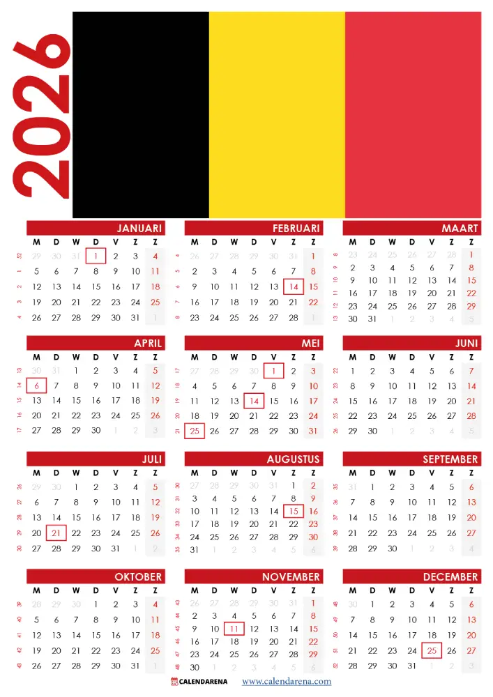 Kalender 2026 België Met Feestdagen