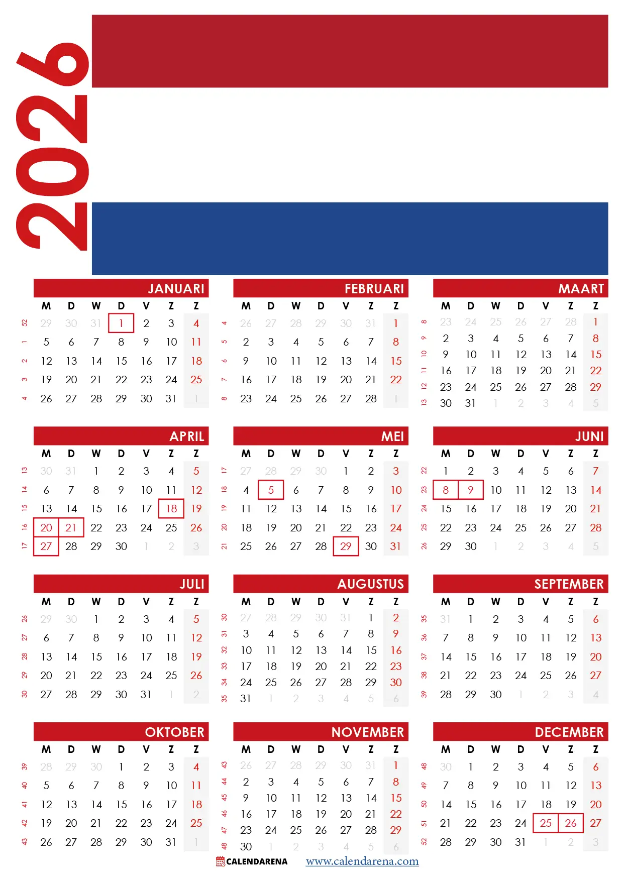 Kalender 2026 Nederland