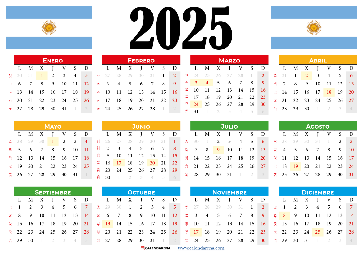 Calendario Argentina Con Feriados Para Imprimir