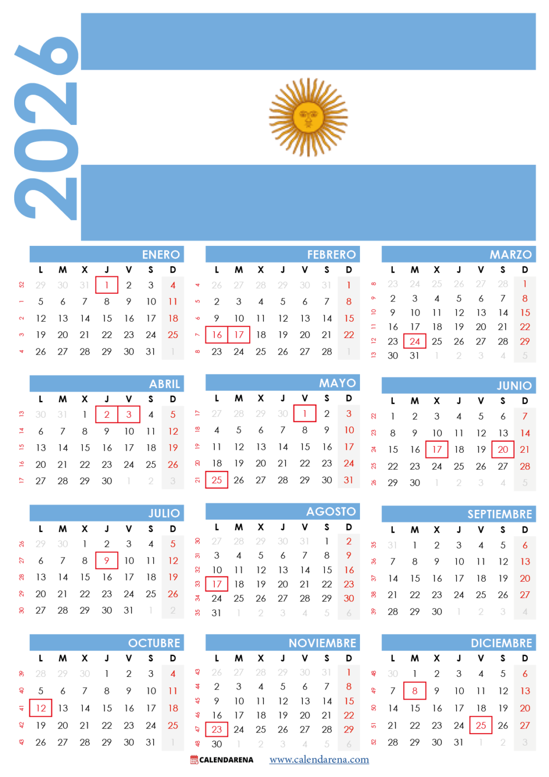 Calendario 2025 Argentina Con Feriados Para Imprimir