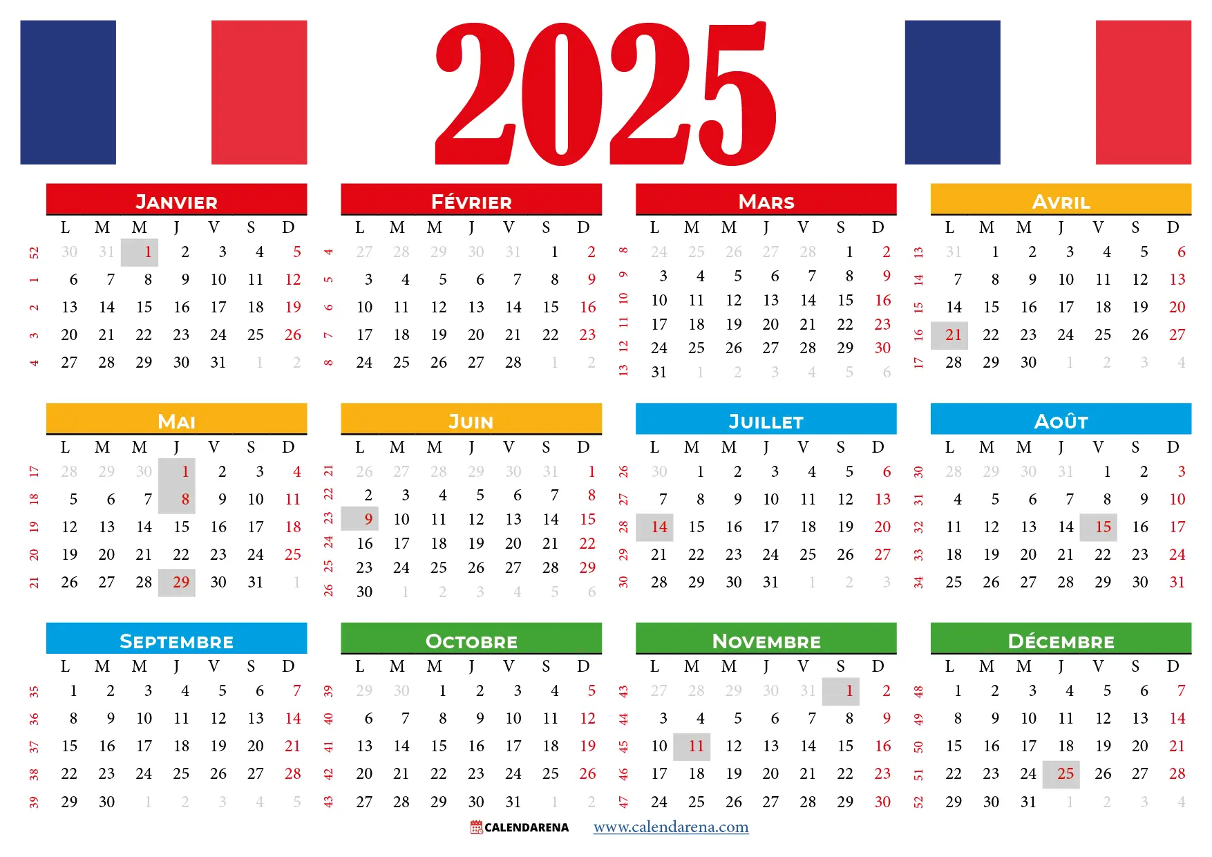 Calendrier 2025 Avec Jours Fériés