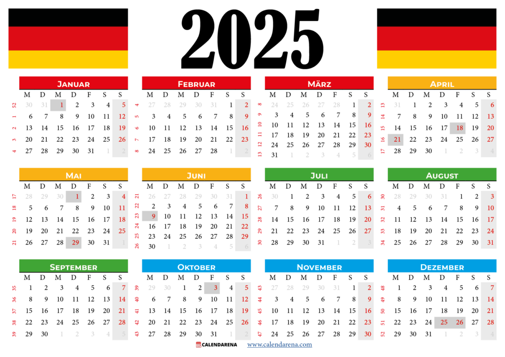 Kalender Deutschland 2025 Feiertage, Schulferien Und Kalenderwochen