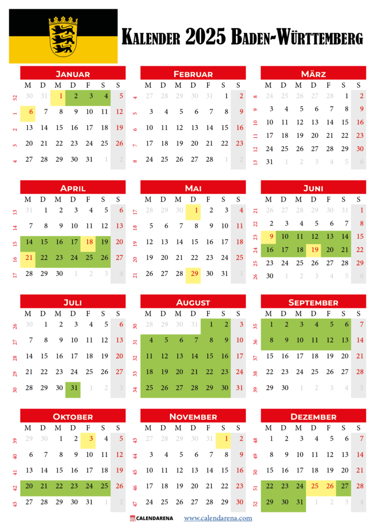 Kalender 2025 + Feiertage ,Ferien Baden-Württemberg