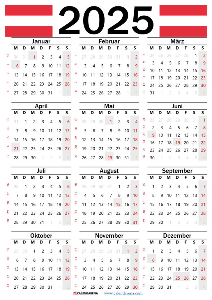 Kalender 2025 Österreich Zum Ausdrucken