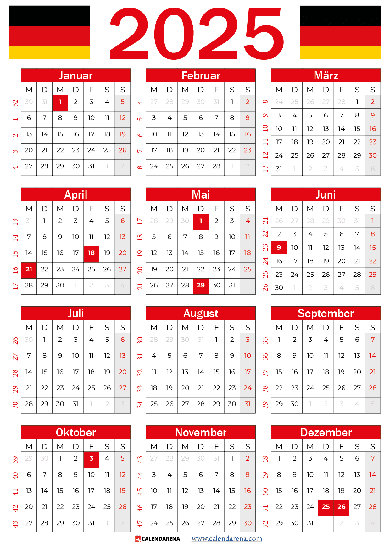 Kalender Deutschland 2025 Feiertage Schulferien Und Kalenderwochen