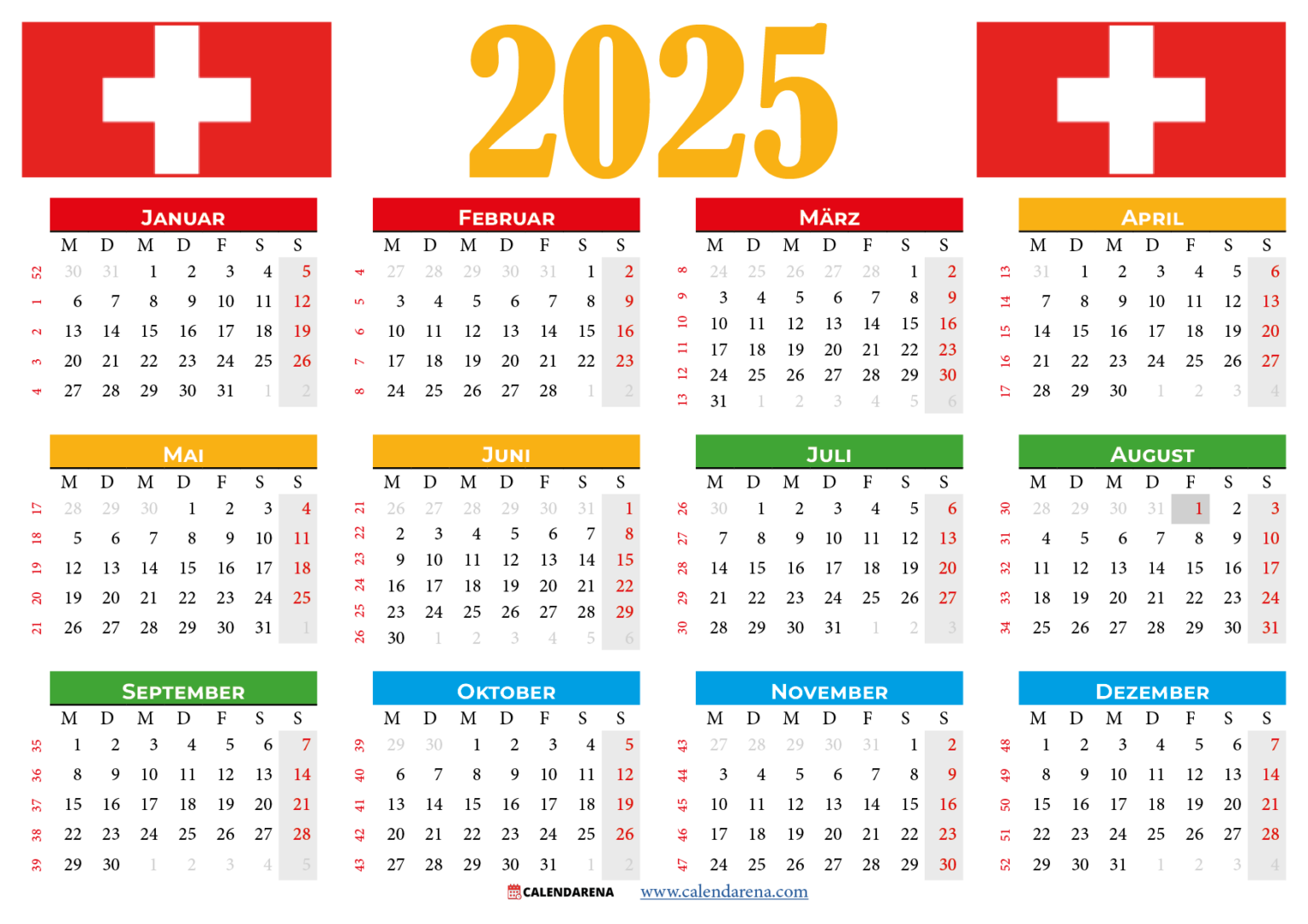 Kalender 2025 Zum Ausdrucken Schweiz