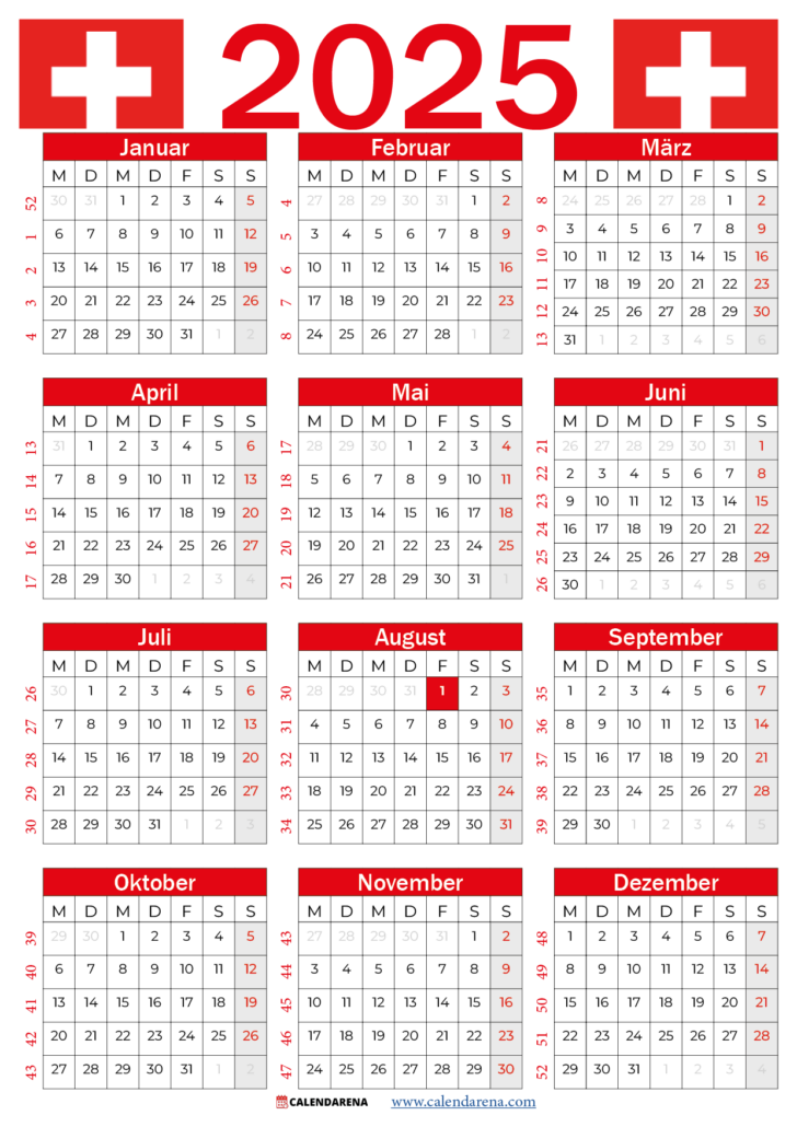 Kalender 2025 Zum Ausdrucken Schweiz