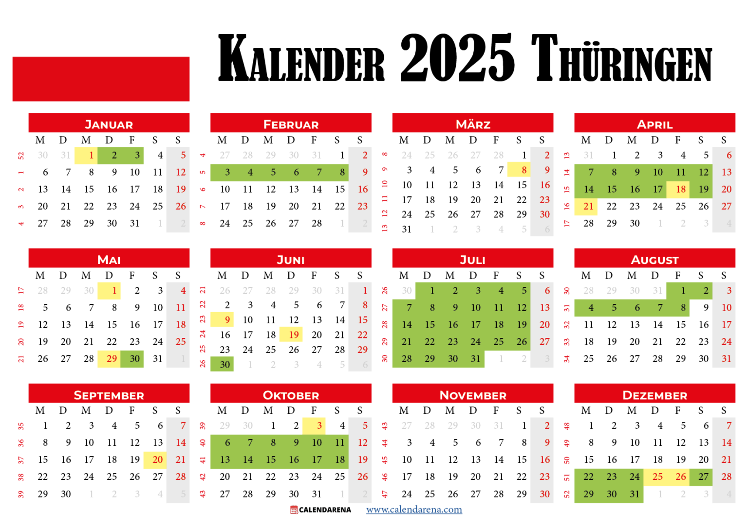 Sommerferien 2025 Thüringen Kalender 