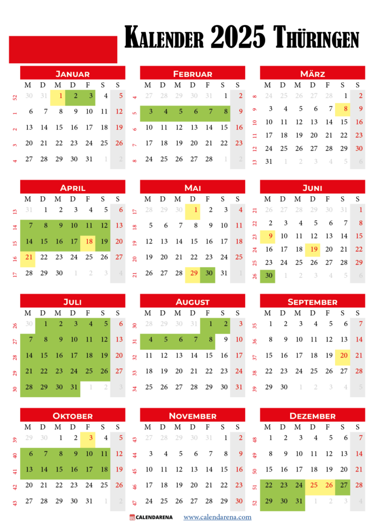 Kalender 2025 Thüringen Planen Sie Ihren Urlaub Im Voraus