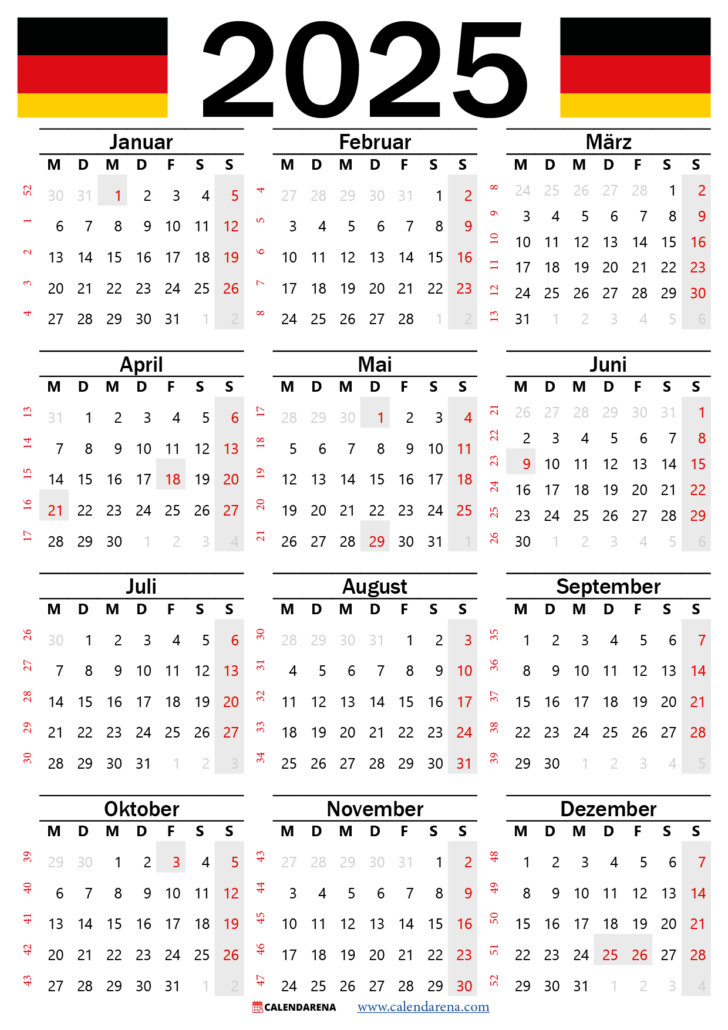 Kalender Deutschland 2025: Feiertage, Schulferien Und Kalenderwochen