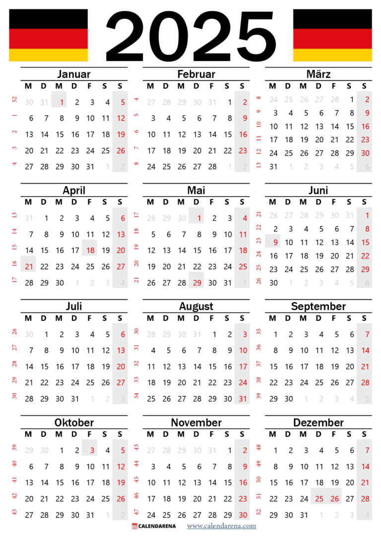 Kalender Deutschland 2025 Feiertage Schulferien Und Kalenderwochen