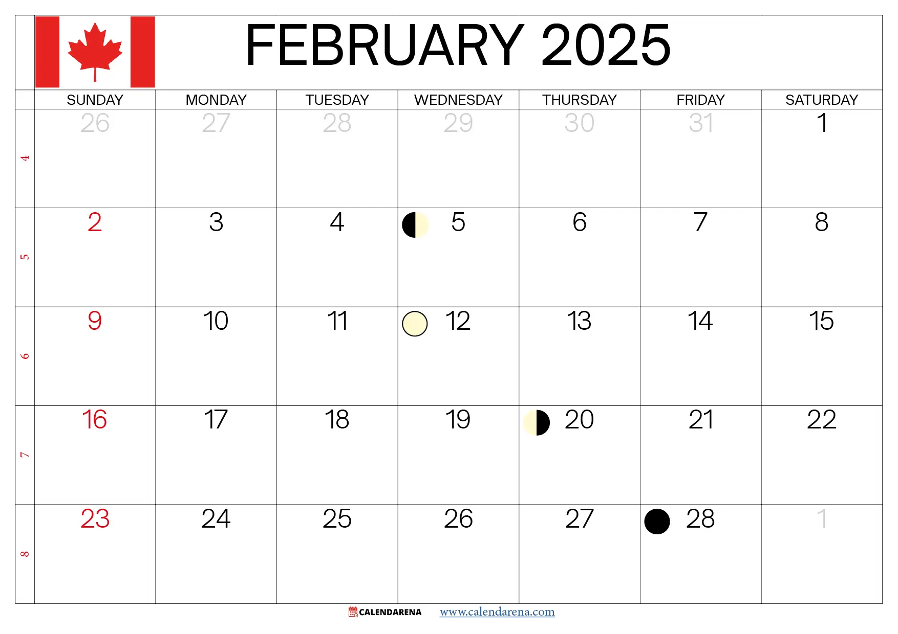 2025 Calendar February Canada