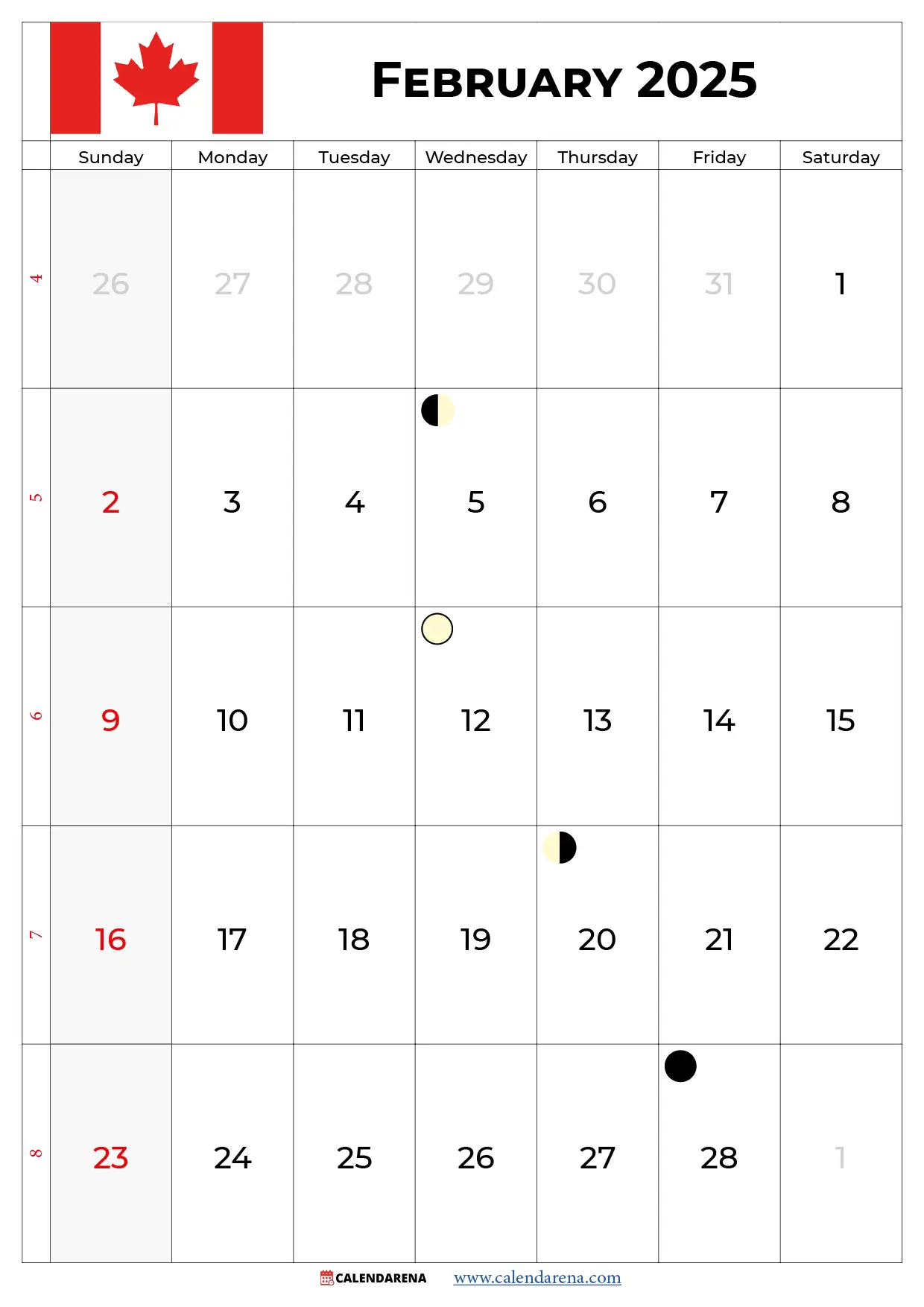 2025 Feb Calendar Canada
