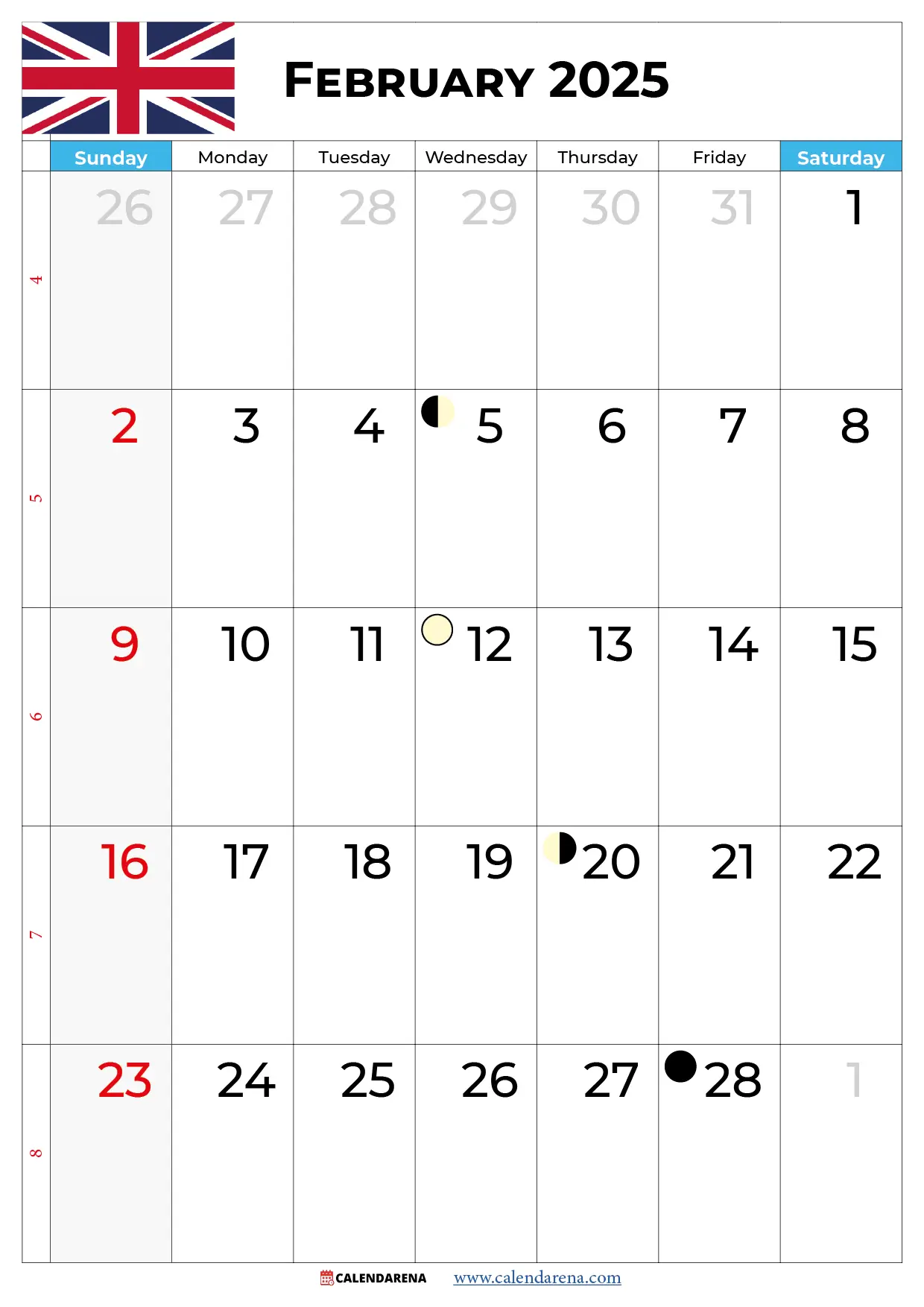 2025 Feb Calendar uk