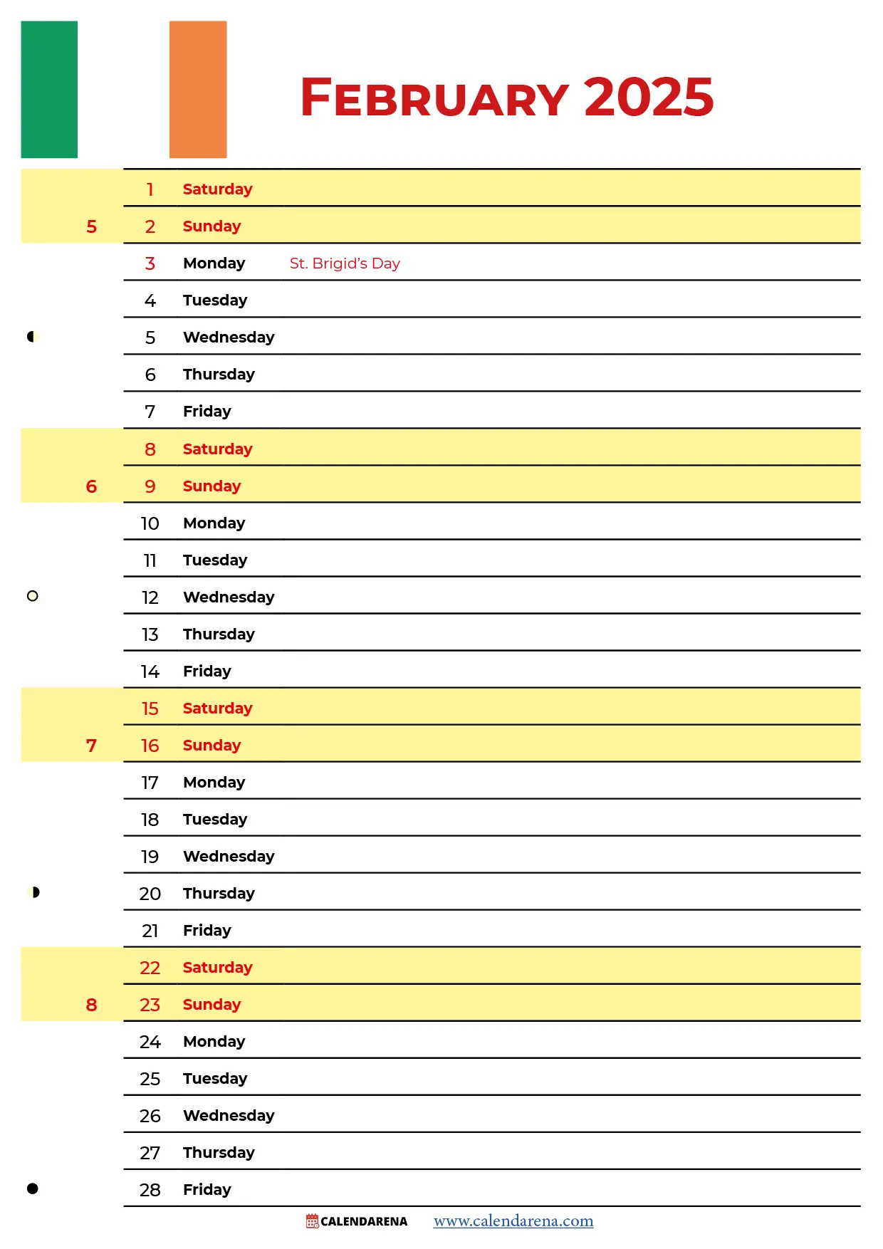 Calendar 2025 February Ireland