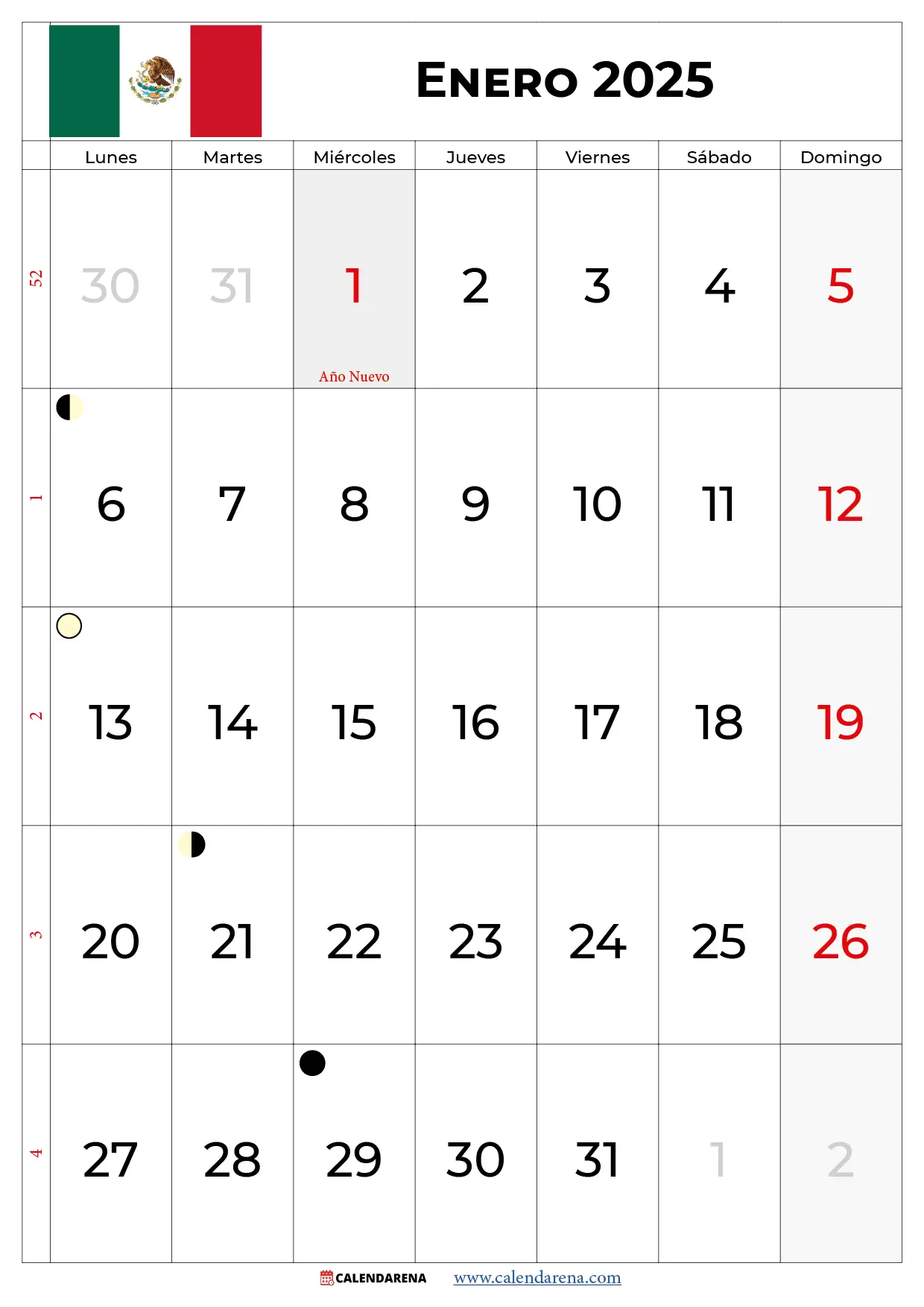 Calendario De Enero 2025 Mexico