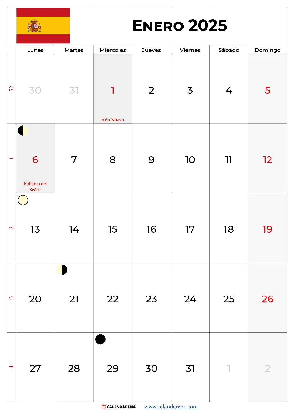 Calendario De Enero 2025 españa