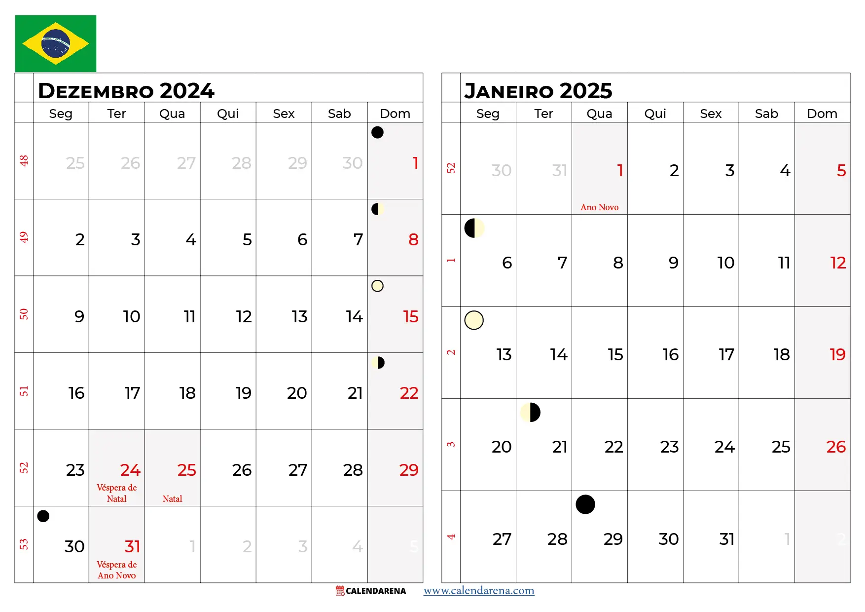 Calendário Dezembro 2024 De Janeiro 2025