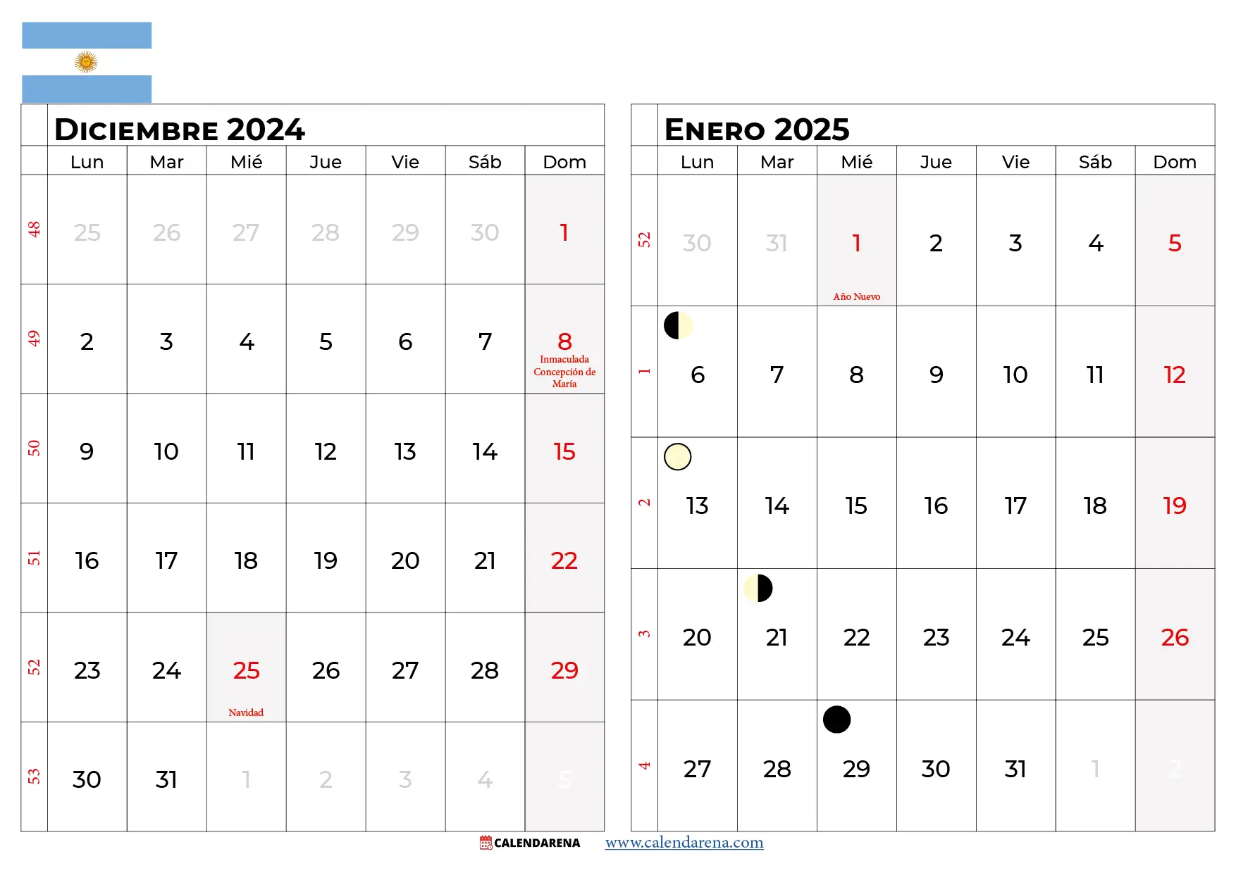 Calendario Diciembre 2024 Enero 2025