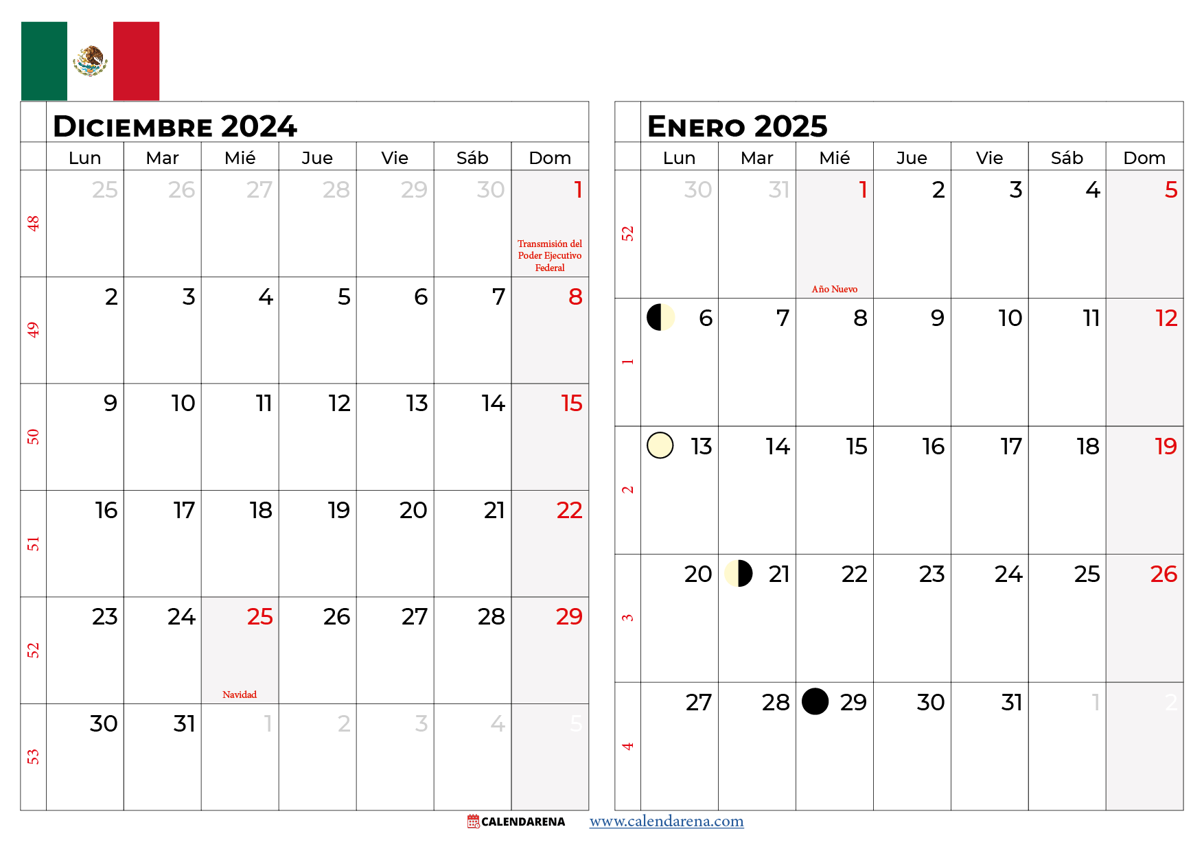 Calendario Enero 2025 México Para Imprimir