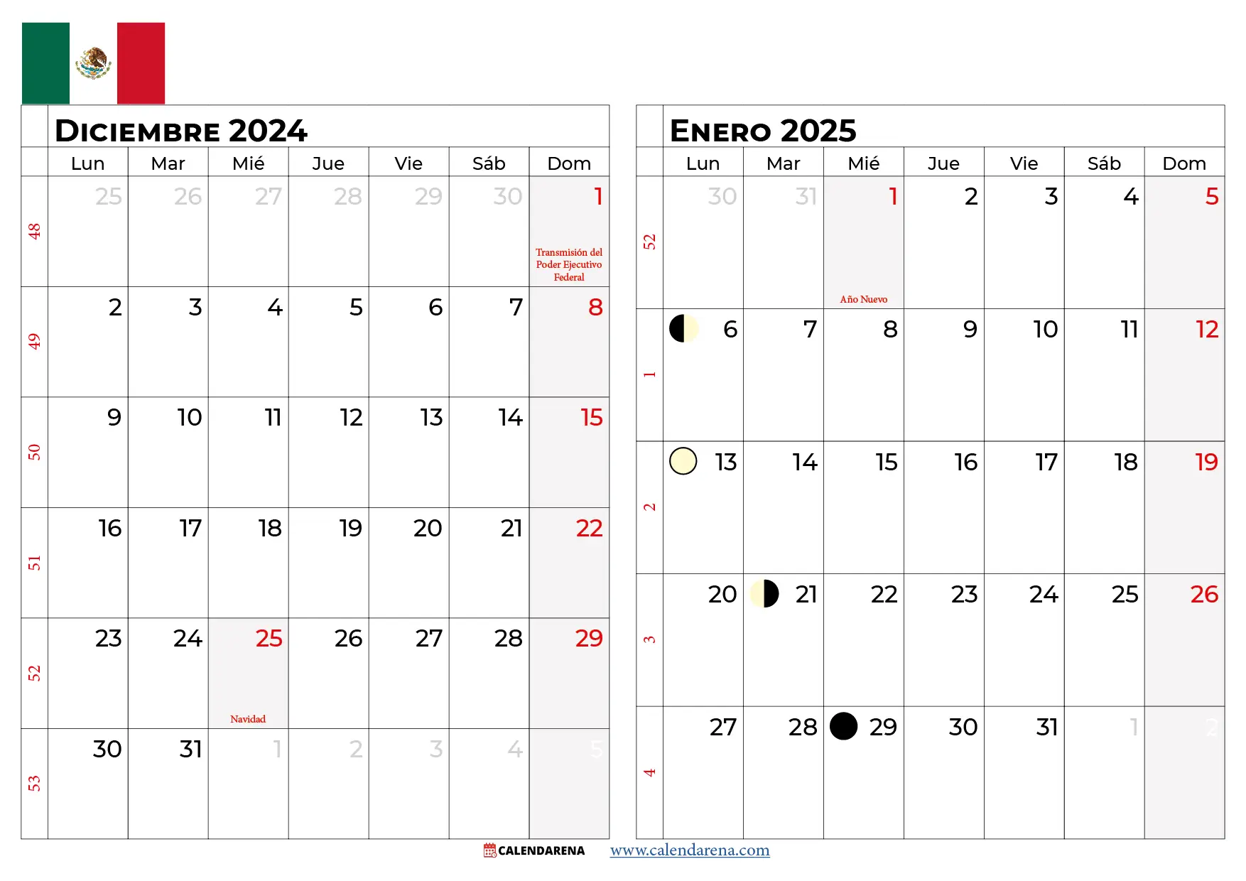 Calendario Diciembre 2024 Y Enero 2025 Mexico