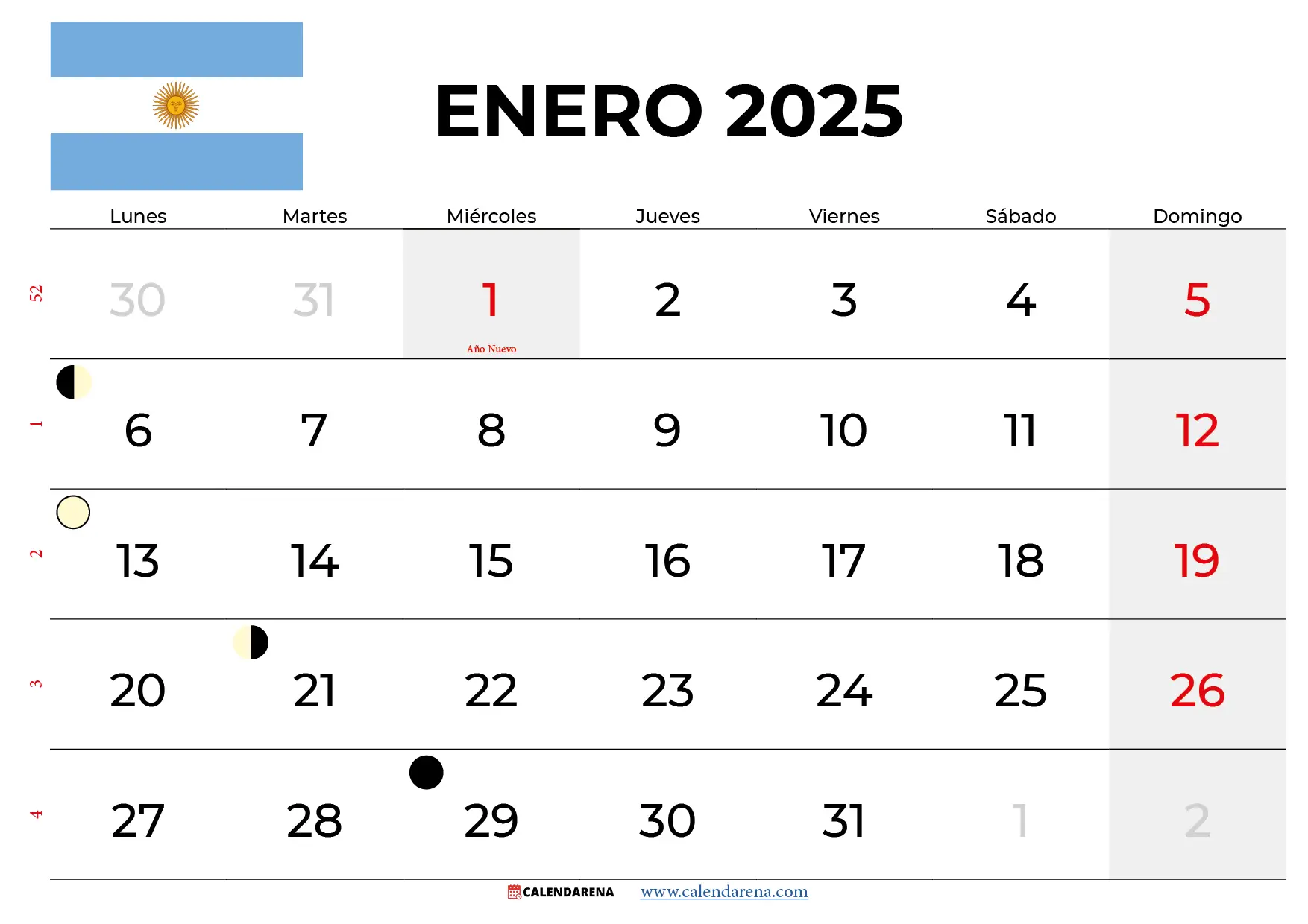 Calendario Enero 2025 Argentina